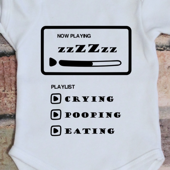 Baby Crying Pooping Sleeping Eating Playlist onsie - Picture 2 of 3